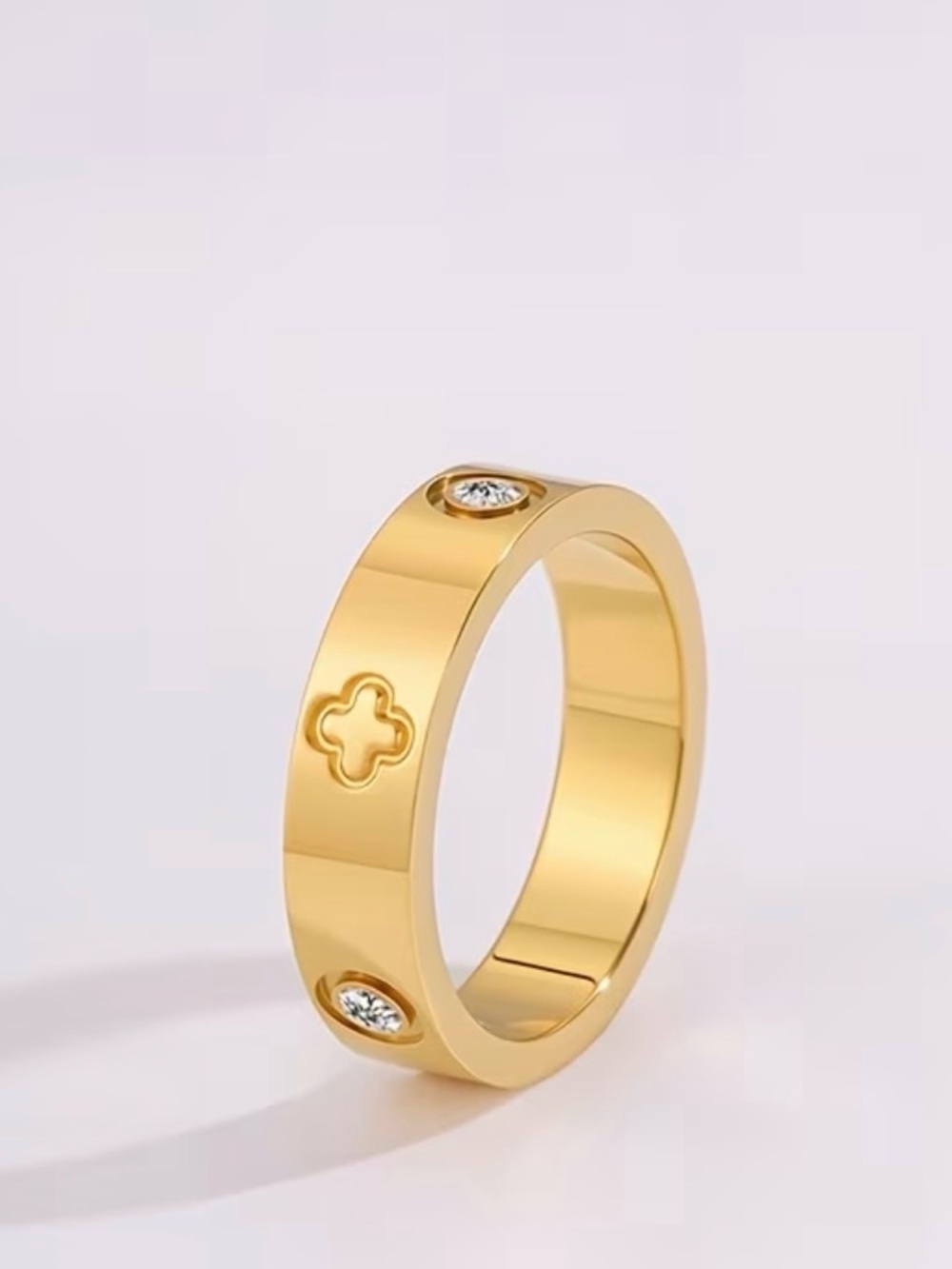 Gold Crystal Accent Clover Band Ring - Women Jewelry